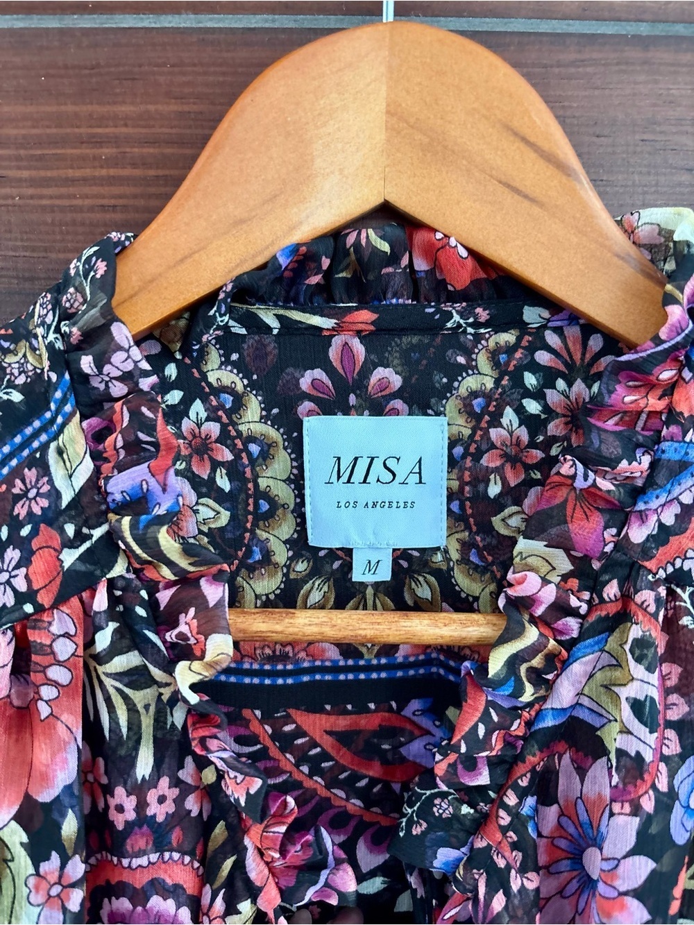 Misa Los Angeles Black Paisley Floral Midi Dress with Pink Accents - Picture 8 of 9